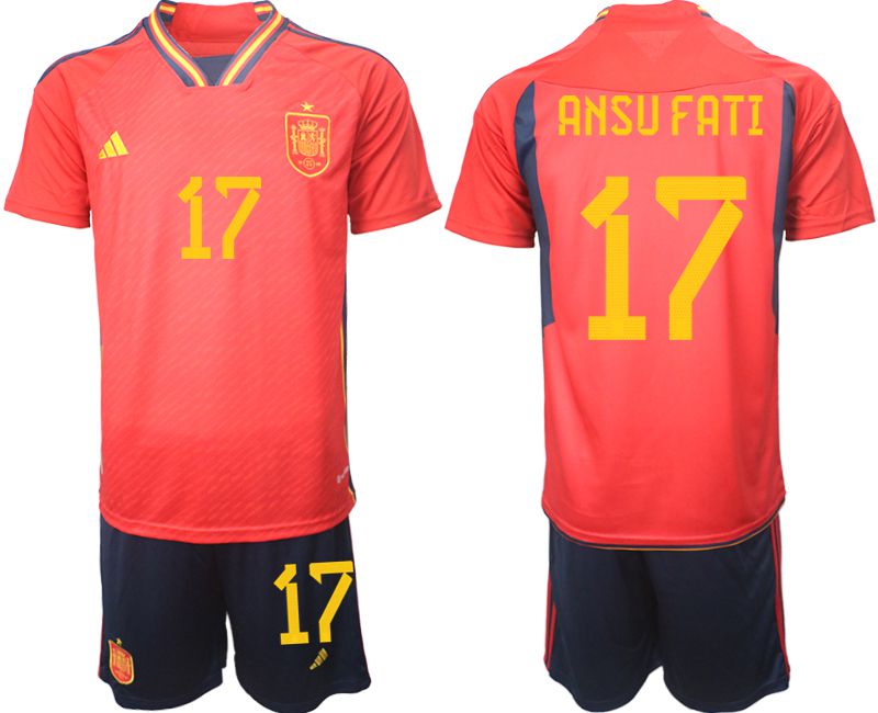 Men 2022 World Cup National Team Spain home red #17 Soccer Jerseys
